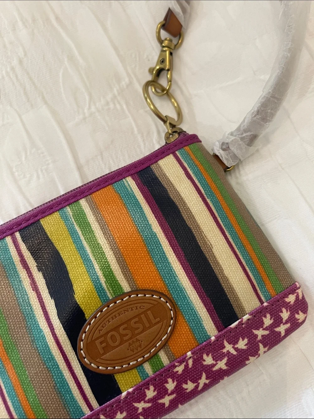 Fossil Multicolor Striped Wristlet with Purple Trim